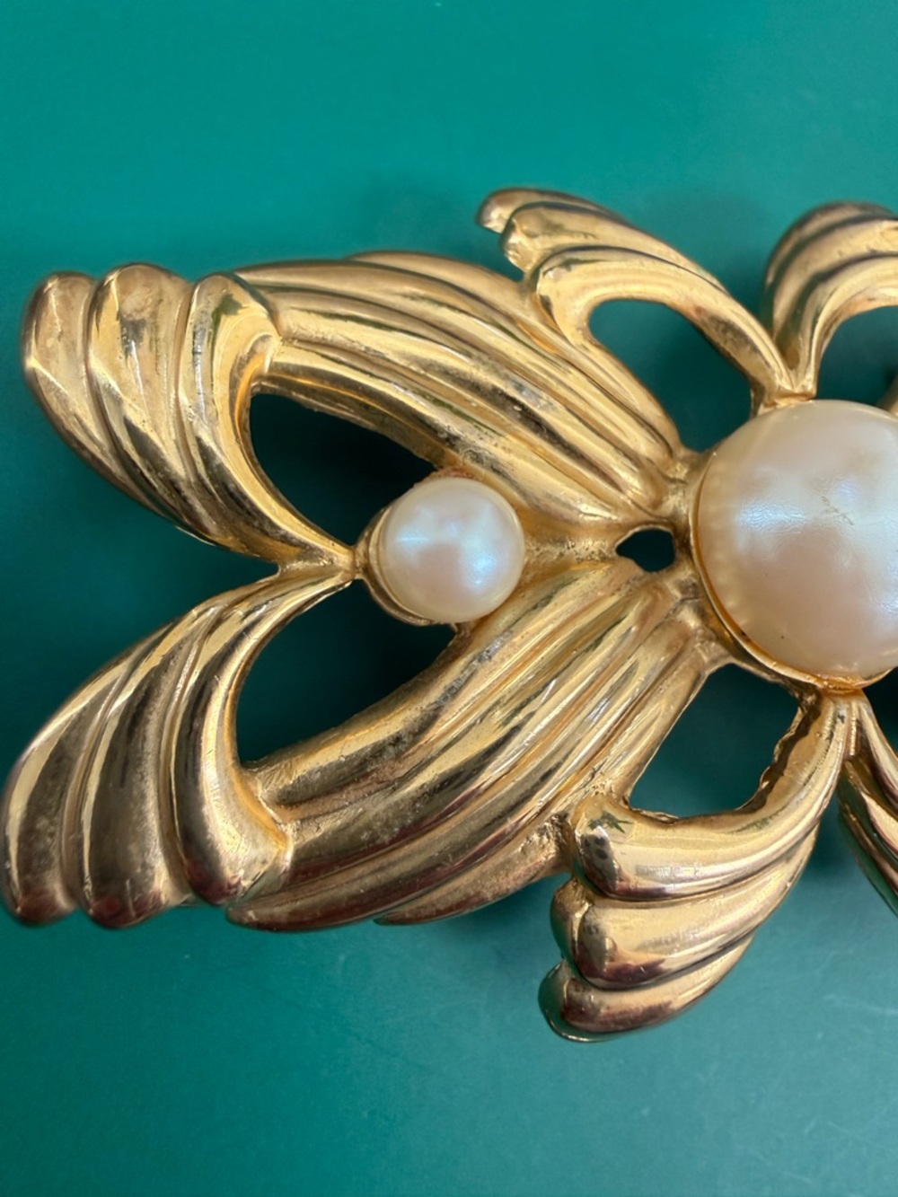 Vintage Mimi Di N Belt Buckle Gold Tone with Pearls Rare Signed 1987 - Picture 9 of 11
